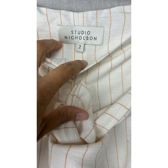 STUDIO NICHOLSON Bora Trousers Pleated Linen Blend Pant Belt Size 2 - Picture 4 of 12